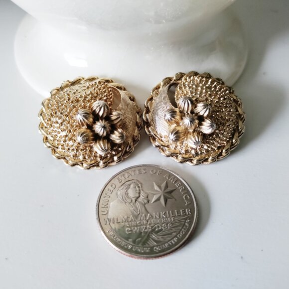 Vintage KRAMER NY Earrings Costume Jewelry Gold Plated Mid-Century Clip-On - Picture 9 of 9